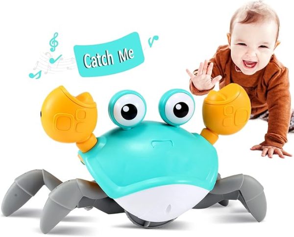 Crawling Crab Baby Toy Gifts: Tummy Time Toys Walking Dancing Cute Essentials Electric Induction Sensory Stuff Moving Babies Crabs with Light Up Music for Toddler Boys Girls Items Interaction Gadgets