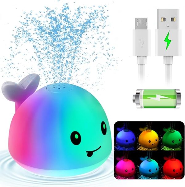 Upgraded Baby Bath Toys, Rechargeable Light Up Bath Toys for Kids 1-3 Babies 6-12 12-18 Months, Whale Sprinkler Spray Water Pool Bathtub Toys Toddlers Infant 1 2 3 4 5, Baby Shower Newborn Gifts