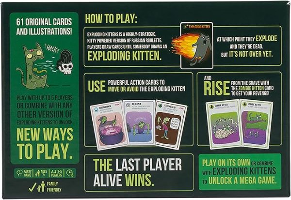 Exploding Kittens Presents Zombie Kittens - Fun Family Card Games for Adults Teens & Kids for Night Entertainment, 2-5 Players - Ages 7 and Up - 61 Cards