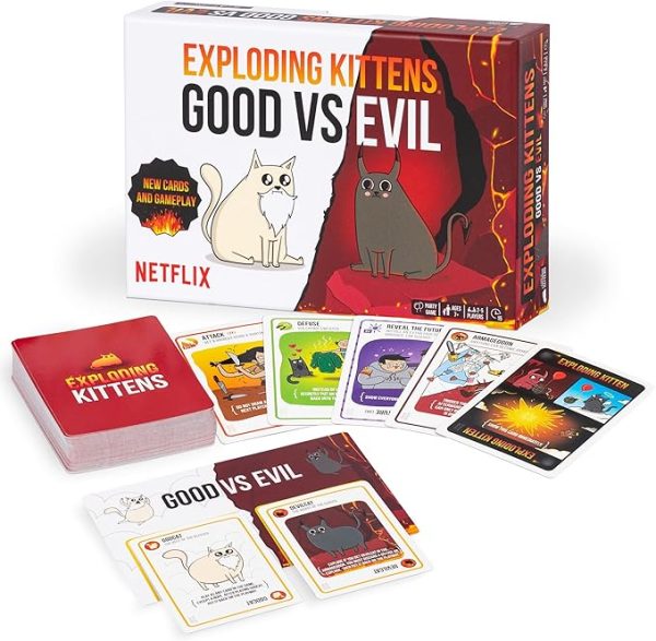 Exploding Kittens Good vs. Evil - 2-5 Players - Ages 7+ - Inspired by Netflix Show - High Stakes Family Card Game - Party Game, Family Game Night, Animated Netflix Show