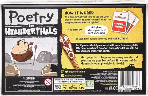 Poetry for the Neanderthals - Family Card Game for Adults, Teens and Kids - Competitive Charades Family Game for Ages 7 and Up - Includes 200 Cards and a 2-foot Inflatable Ball