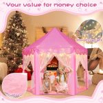 Princess Castle Play Tent for Girls – Large 55” x 53” Playhouse with Star Lights for Indoor and Outdoor Play