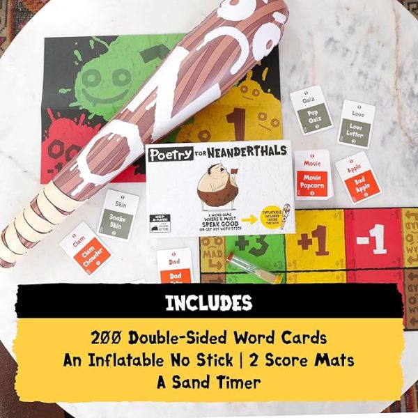 Poetry for the Neanderthals - Family Card Game for Adults, Teens and Kids - Competitive Charades Family Game for Ages 7 and Up - Includes 200 Cards and a 2-foot Inflatable Ball