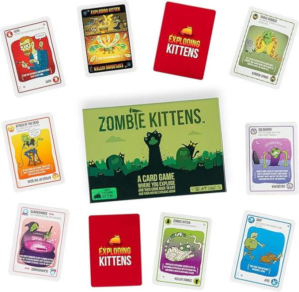 Exploding Kittens Presents Zombie Kittens - Fun Family Card Games for Adults Teens & Kids for Night Entertainment, 2-5 Players - Ages 7 and Up - 61 Cards