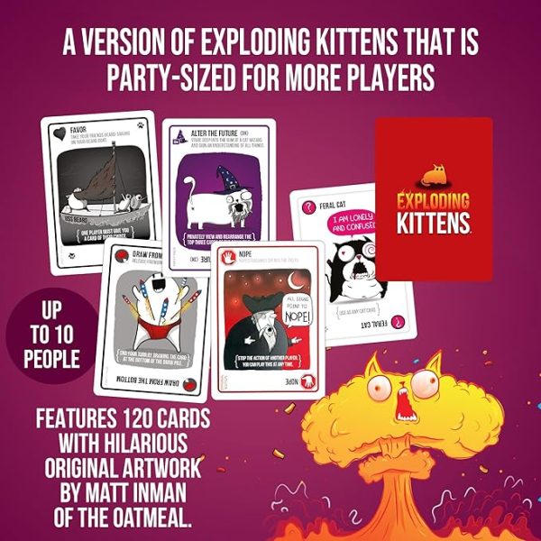 Exploding Kittens Party Pack - 2-10 Players - Ages 7+ - 15 Minutes to Play - Party Sized High Stakes Card Game - Party Game, Family Game Night, Kid and Adult Card Game