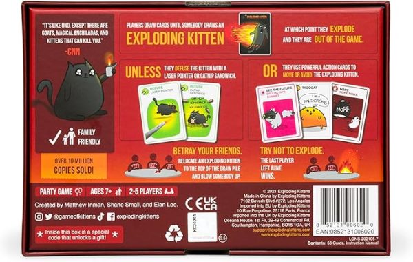 Exploding Kittens Original Edition - Hilarious Game for Family Game Night - Funny Card Games for Ages 7 and Up - 56 Cards - 2-5 Players - 15 Minutes of Play