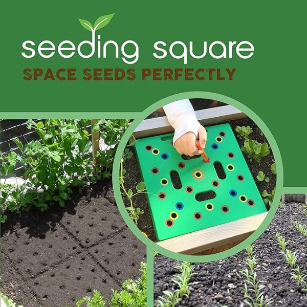 Seeding Square - Seed Spacer Tool for Maximum Harvest, Organized Plants & Less Weeds - Square Foot Garden Includes Color Coded Templates, Magnetic Dibber, Ruler, Spoon & Planting Guide