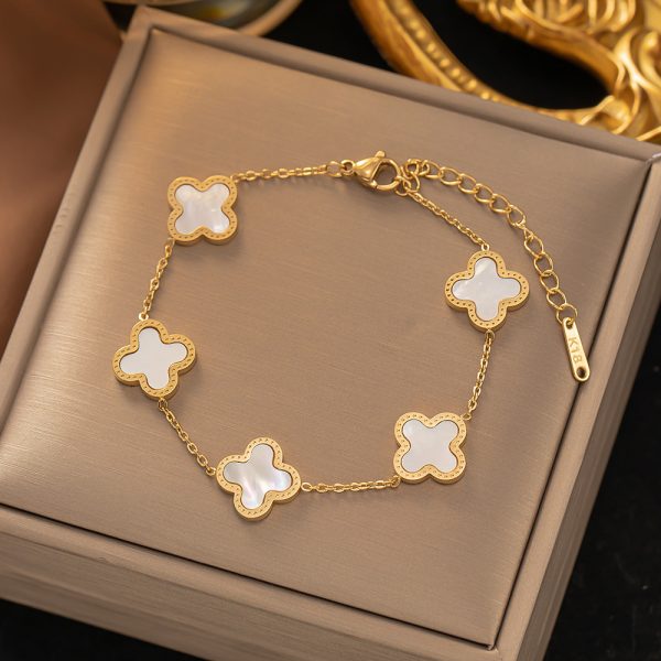 18K Gold Plated Bracelet Gold/White/Black Clover Bracelet Set for Women Four Leaf Lucky Bracelets Jewelry Gifts for Women