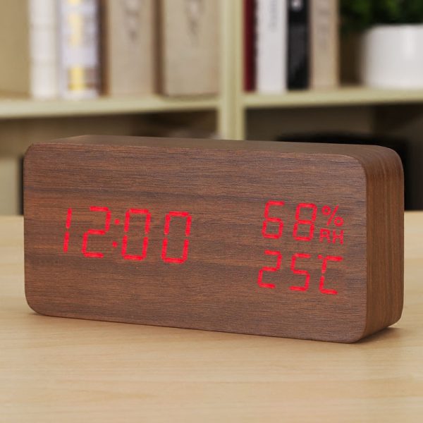 Qili alarm clock intelligent voice-controlled silent led wooden clock wooden clock crafts gift USB charging