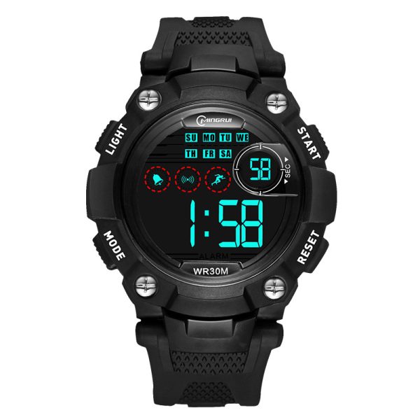 Electronic watch student sports electronic watch waterproof EL luminous alarm clock calendar multi-function simple watch for men