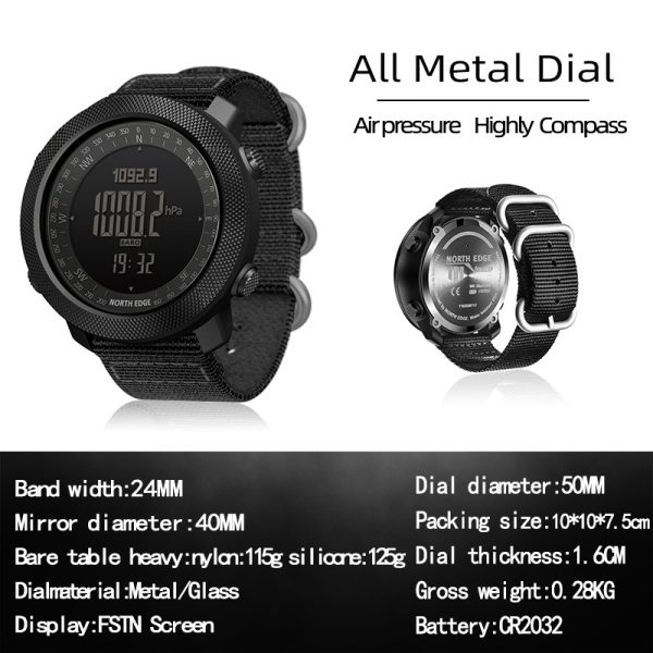 Outdoor sports intelligent waterproof watch color silicone high pressure compass, needle thermometer metal watch