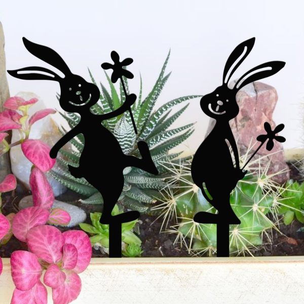 Garden potted plant decoration suitable for courtyard lawn decoration metal home crafts iron rabbit ground plug ornaments