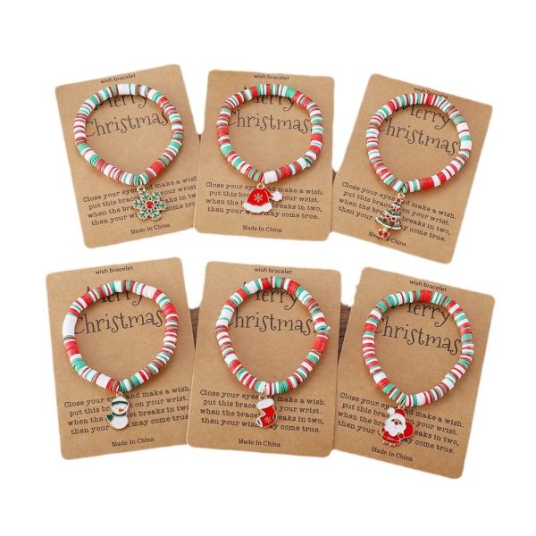 Hot Christmas Bracelet Element Pendant Card Jewelry Cute Santa Claus Soft Clay Bracelet