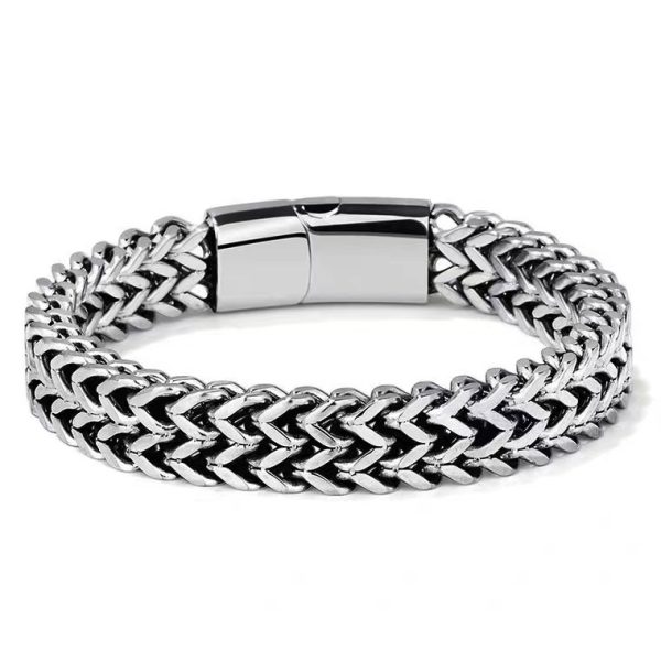 European and American new titanium steel bracelet men's bracelet stainless steel double row square chain magnet buckle bracelet