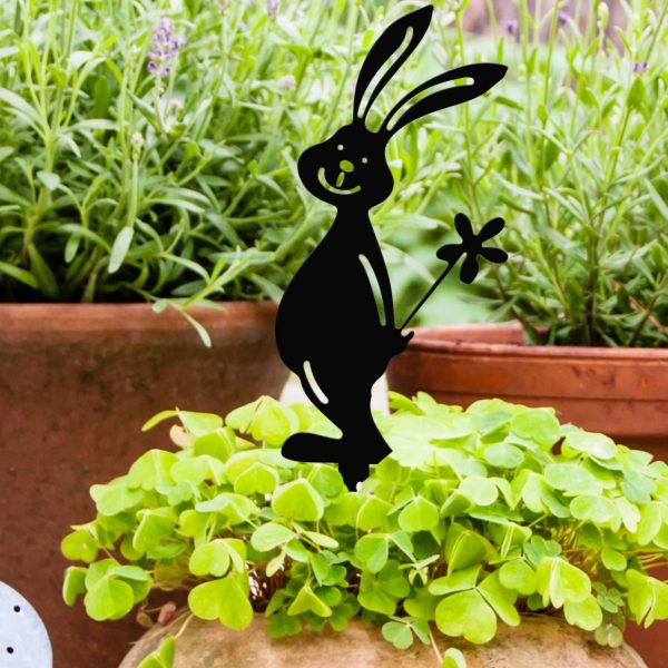 Garden potted plant decoration suitable for courtyard lawn decoration metal home crafts iron rabbit ground plug ornaments