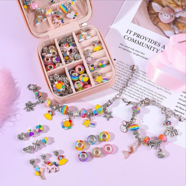 Colorful crystal beaded bracelet diy children's jewelry unicorn gift box jewelry set