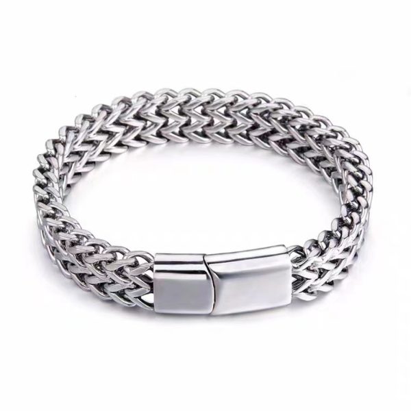 European and American new titanium steel bracelet men's bracelet stainless steel double row square chain magnet buckle bracelet