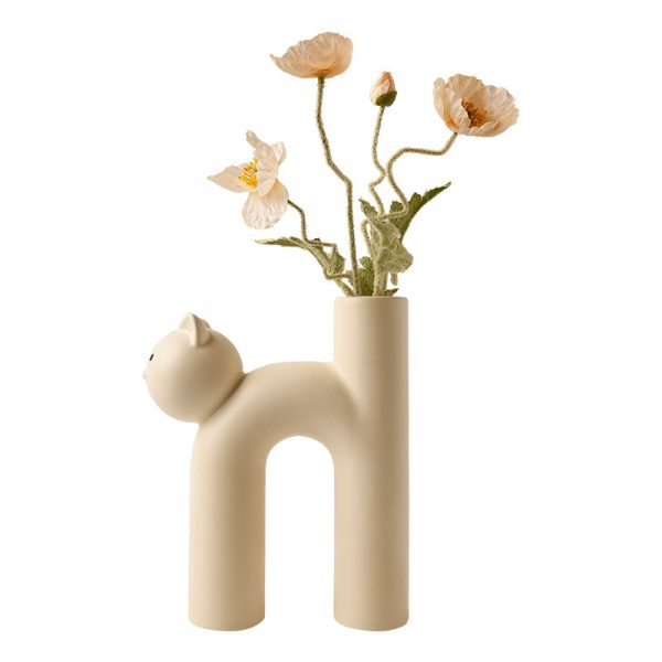 Cute cat vase ornaments living room flower arrangement home decorations