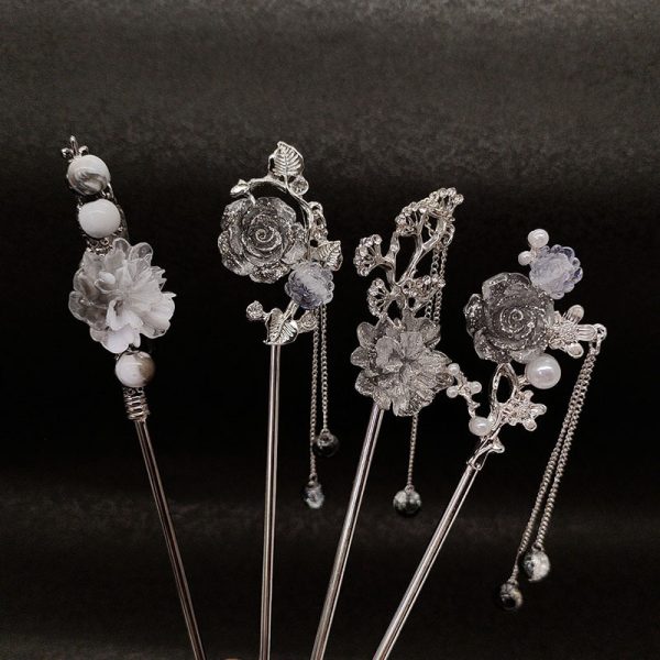 Ancient style ink painting flower hairpin