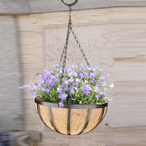 Round iron coconut palm flower pot hanging basket coconut palm flower basket hanging pot hanging basket hanging flower pot