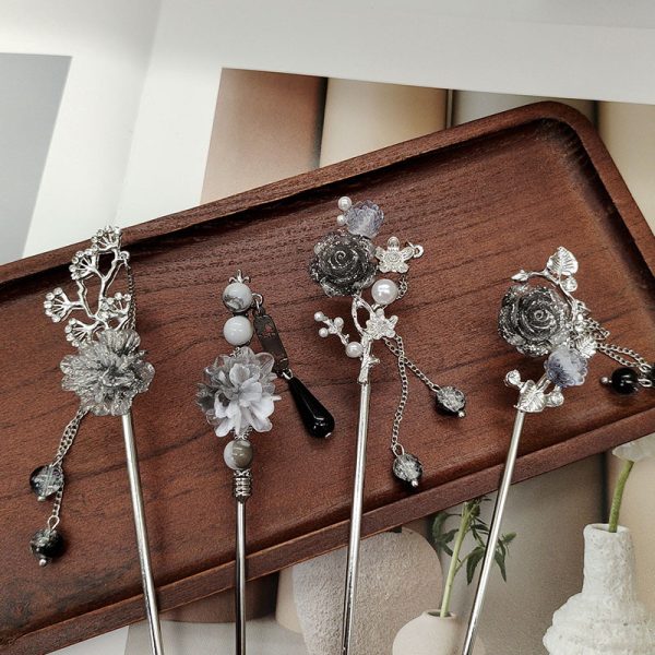 Ancient style ink painting flower hairpin