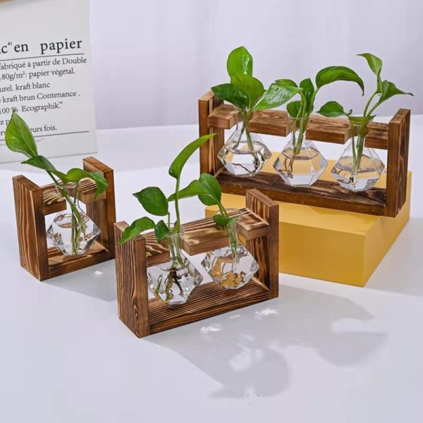 Creative wooden frame hydroponic small vase