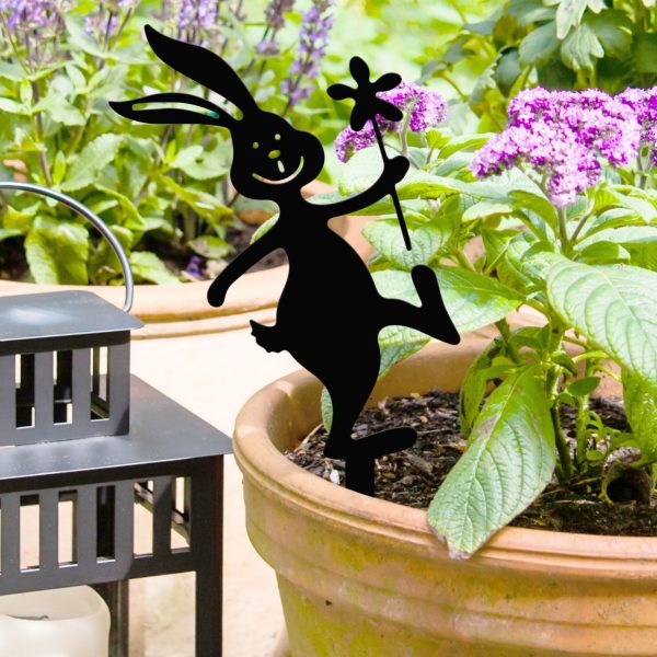 Garden potted plant decoration suitable for courtyard lawn decoration metal home crafts iron rabbit ground plug ornaments