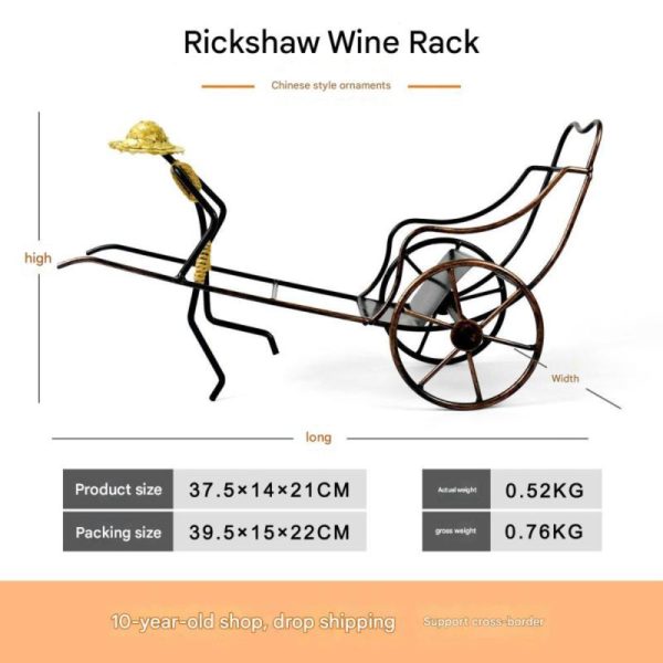 Nostalgic Chinese style retro rickshaw ornaments iron wine rack crafts home decoration