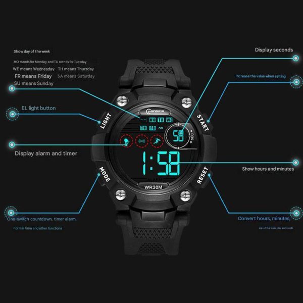 Electronic watch student sports electronic watch waterproof EL luminous alarm clock calendar multi-function simple watch for men