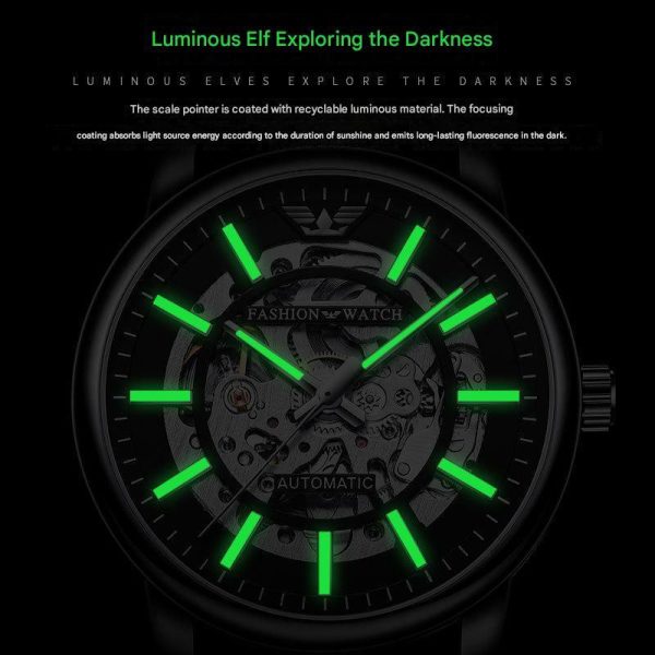 Explosion black samurai hollow men's mechanical watch fashion waterproof luminous full -automatic watch men