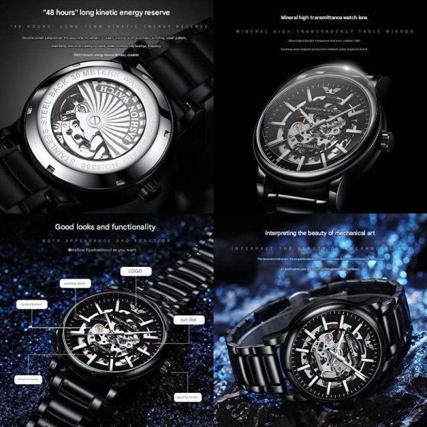 Explosion black samurai hollow men's mechanical watch fashion waterproof luminous full -automatic watch men