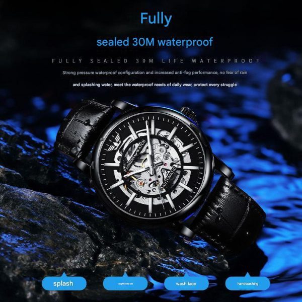 Explosion black samurai hollow men's mechanical watch fashion waterproof luminous full -automatic watch men