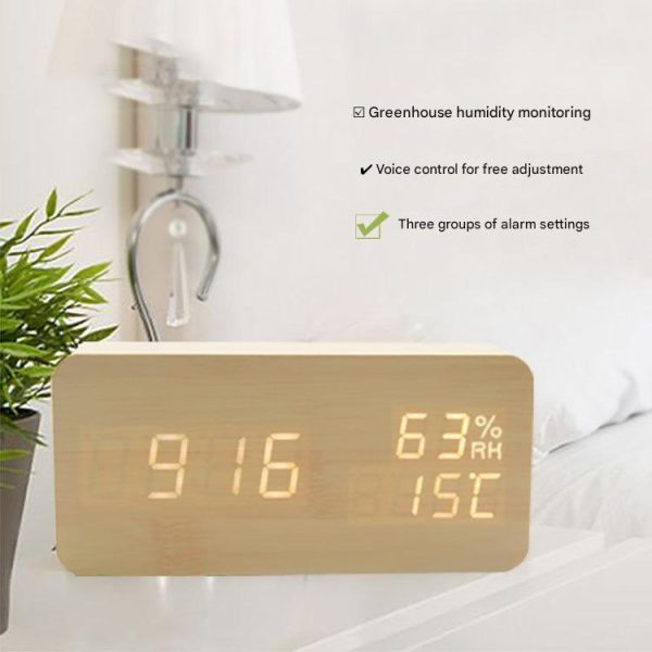 Qili alarm clock intelligent voice-controlled silent led wooden clock wooden clock crafts gift USB charging